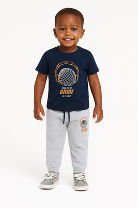 Navy Game T Shirt And Long Pant Pyjama Set
