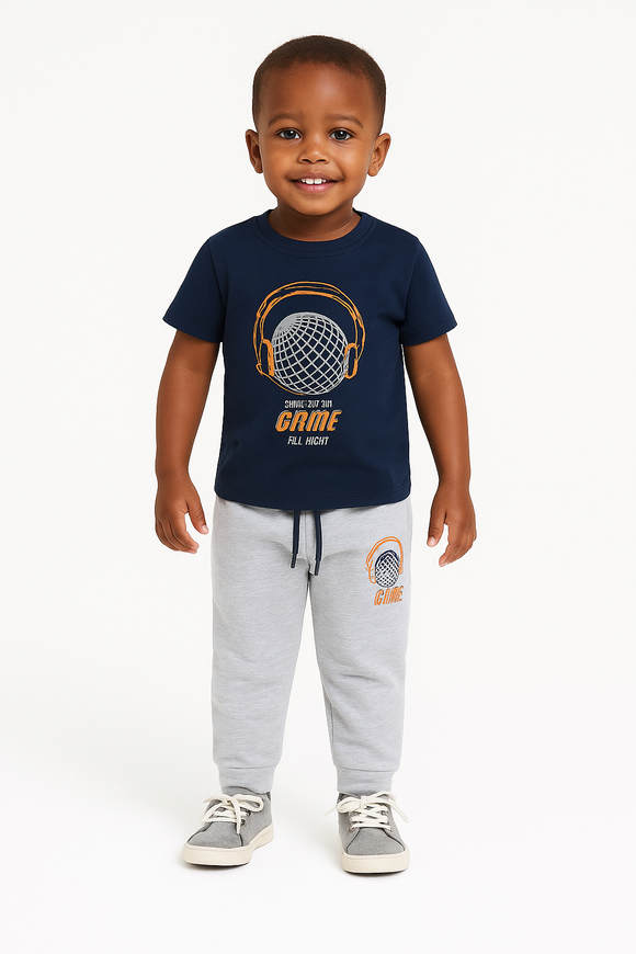 Navy Game T Shirt And Long Pant Pyjama Set