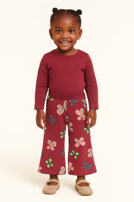 Burgundy Butterfly Allover Print Track Pants Burgundy