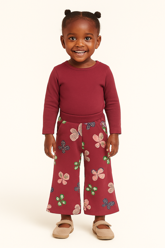 Burgundy Butterfly Allover Print Track Pants Burgundy