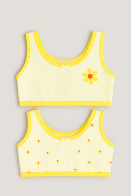 White Yellow Aop 2Pcs Pack Bra Assorted