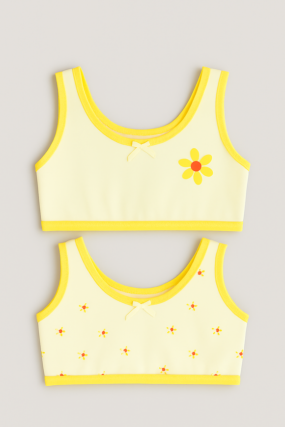 White Yellow Aop 2Pcs Pack Bra Assorted