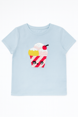 Blue Ice Cream Sequins At Chest T Shirt - 0