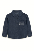 Boys Junior Blue Denim Shirt With Front And Back Print-3