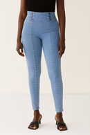 Blue High Waist Button Jeggings-1