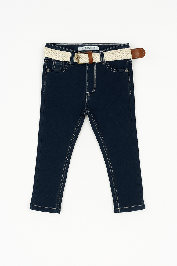 Dark Wash Belted 5 Pocket Jeans Darkwash