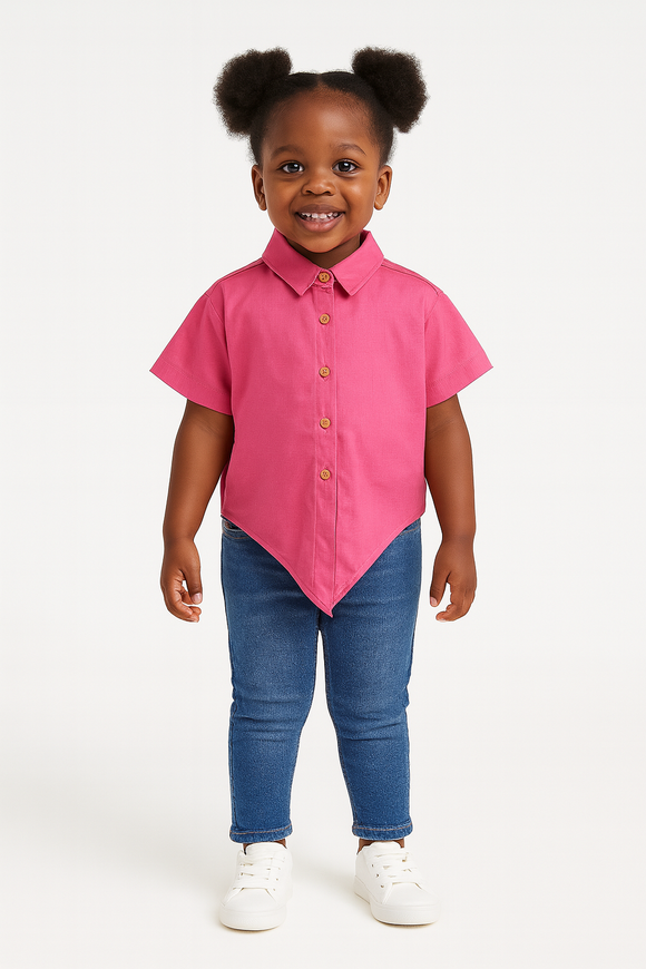 Cotton Slub Front Open Shirt With Knot