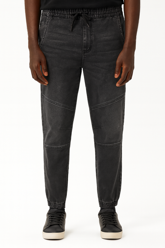 Black Stone Wash Knit Dnim Jogger