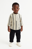 Beige Dobby Long Sleeve Mandarin Collar Shirt-1