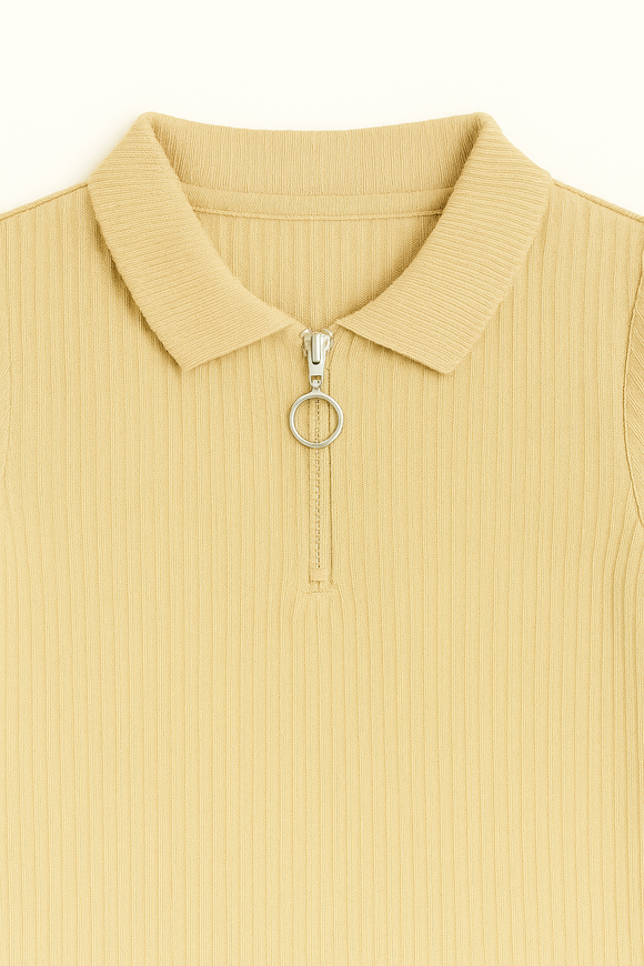 Junior Boys Beige Polo T Shirt W  Zipper