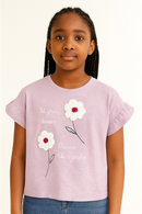 Purple Ruffled Sleeve Top With Trims Purple-1