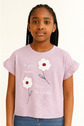 Purple Ruffled Sleeve Top With Trims Purple