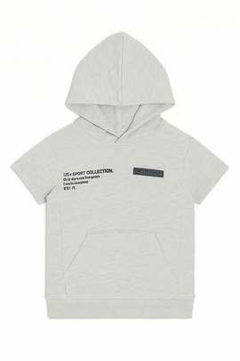 Junior Boys Grey Hoddie Short Sleeve T Shirt - 0