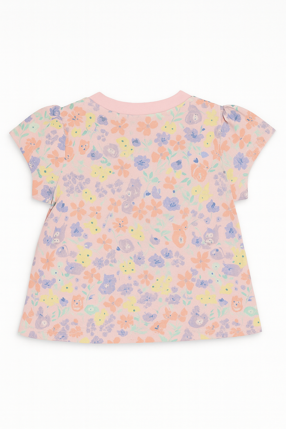 Pale Pink Floral All Over Print Short Sleeves Tee Pale Pink
