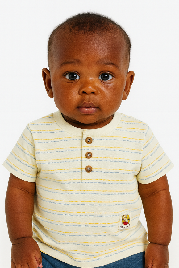 White Striped Jacquard Henley Tshirt