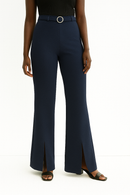 Navy Buckle Detailed Belted Trousers-1