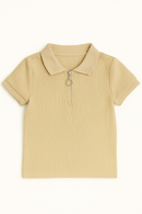 Junior Boys Beige Polo T Shirt W  Zipper-2