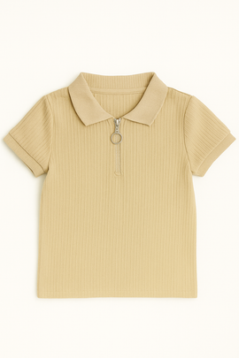 Junior Boys Beige Polo T Shirt W  Zipper - 0