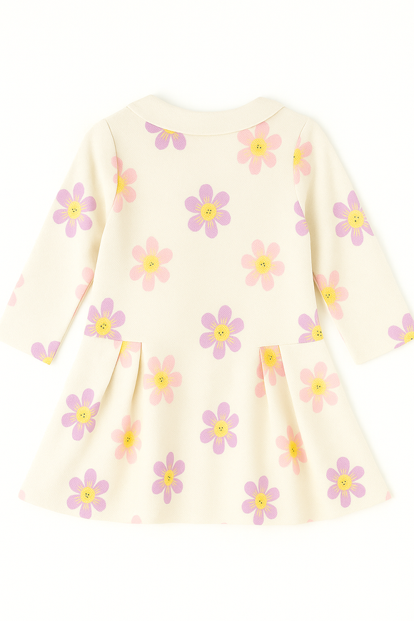 Ivory Floral All Over Print Pique Dress Ivory