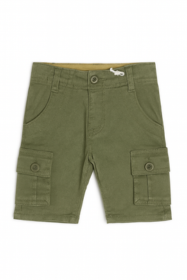 Olive Green Cotton Spandex Twill Shorts W  Cargo - 0