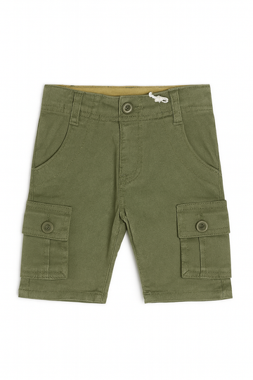 Olive Green Cotton Spandex Twill Shorts W  Cargo REDTAG
