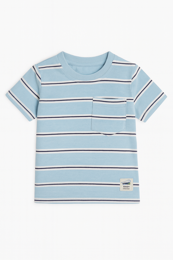 Sky Blue Striped Yarndyed Tshirt