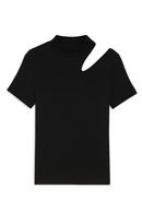 Black High Neck Cutout Detailed T Shirt Black-3