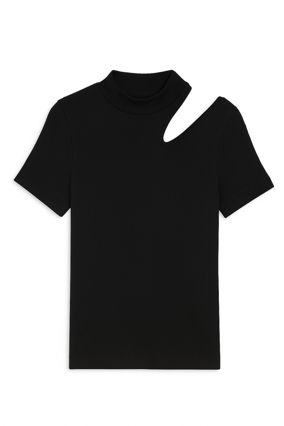 Black High Neck Cutout Detailed T Shirt Black