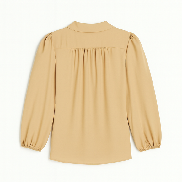 Yellow Textured Pussy Bow Blouse