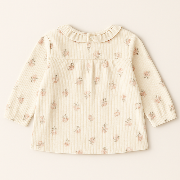 Cream Allover Print Long Sleeve Collared Blouse Cream