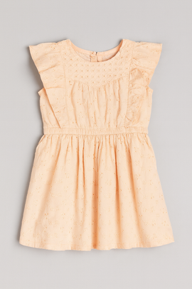 Peach Flutter Sleeves Schiffly Dress - 0