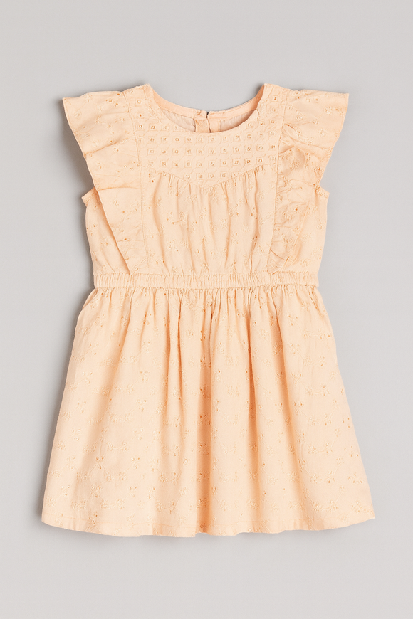 Peach Flutter Sleeves Schiffly Dress