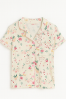 Cream Floral S S Front Placket Shirt Yummy Fabric Pajama Sets Assorted-2