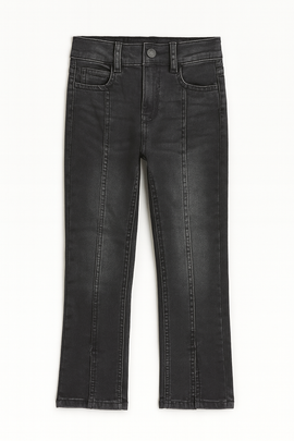 Black Wash Skinny Flared Jeans With Front Slit - 0