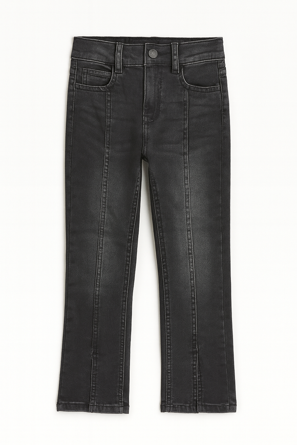 Black Wash Skinny Flared Jeans With Front Slit