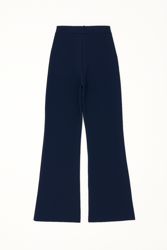 Navy Buckle Detailed Belted Trousers