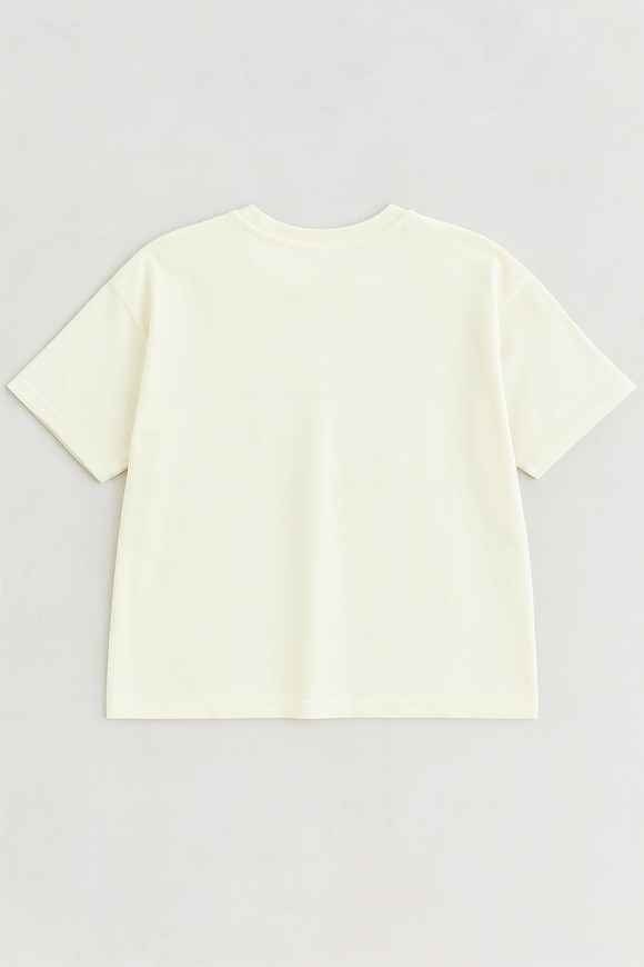 Cream Bow Print Oversize T Shirts White