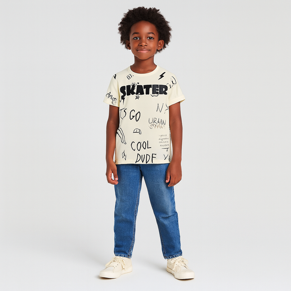 Cream Skater Allover Print Tee Cream