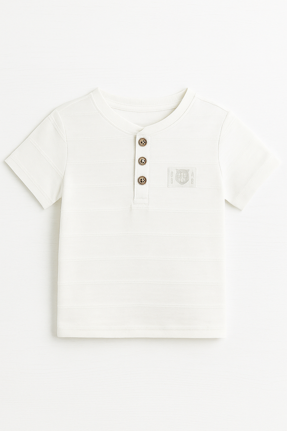 White Henley Jaquard irt White