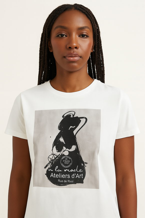 White Foil Printed T Shirt White