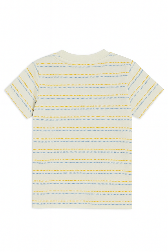 White Striped Jacquard Henley Tshirt