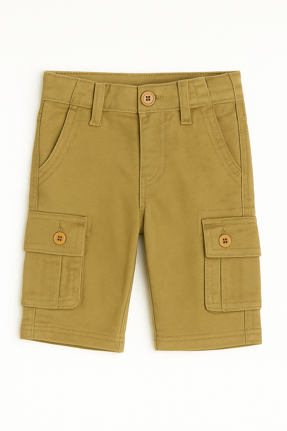 Yellow Cotton Spandex Twill Shorts W Cargo