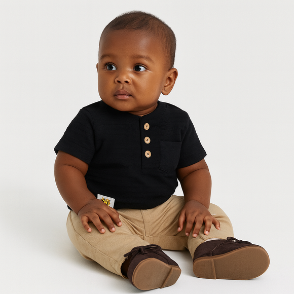 Black Jacquard Henley Tshirt