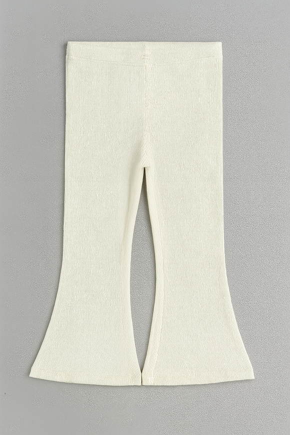 White Rib Flared Leggings White