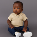 Beige Multi Rib Half Zipper Polo-2