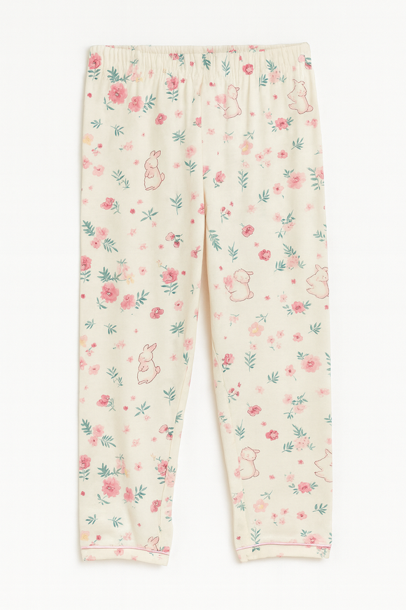 Cream Floral S S Front Placket Shirt Yummy Fabric Pajama Sets Assorted