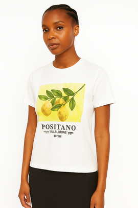 White Positano Printed T Shirt White