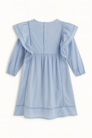 Blue Long Sleeve Frill Dress Blue-3