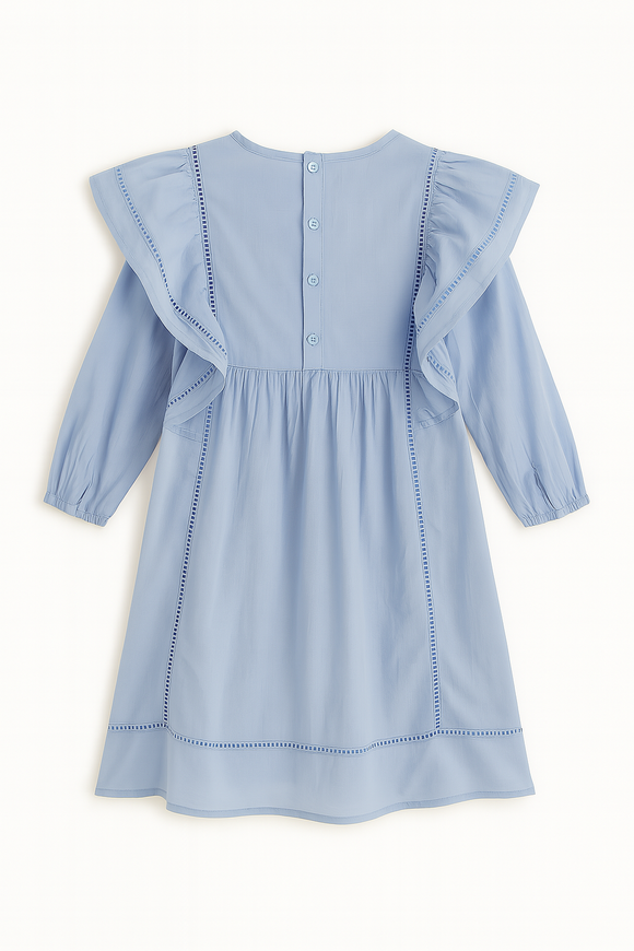 Blue Long Sleeve Frill Dress Blue