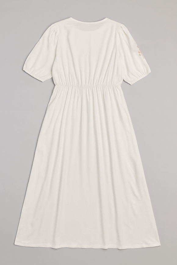 Ivory Embroidered Printed  Short Sleevesdress